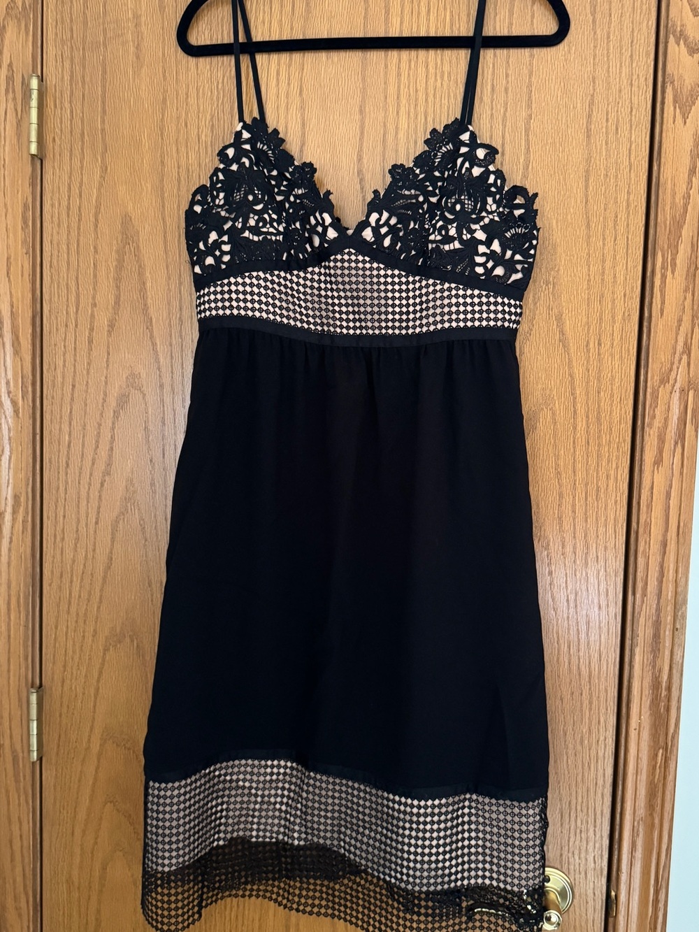 Theory Black Lace-Trim Midi Dress with Contrast Mesh Bands